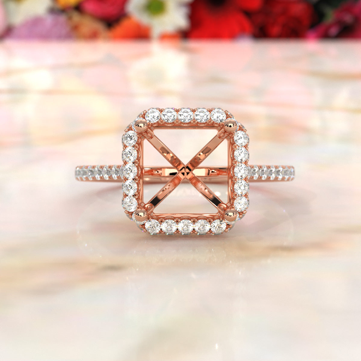 Double Halo Semi Mount Lab Grown Diamond Engagement Ring 0.53 Ct.